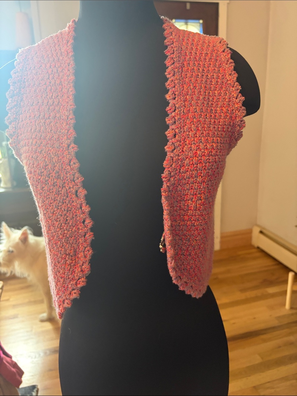 Maje Handcrafted Pink-Red Crocheted Women's Vest